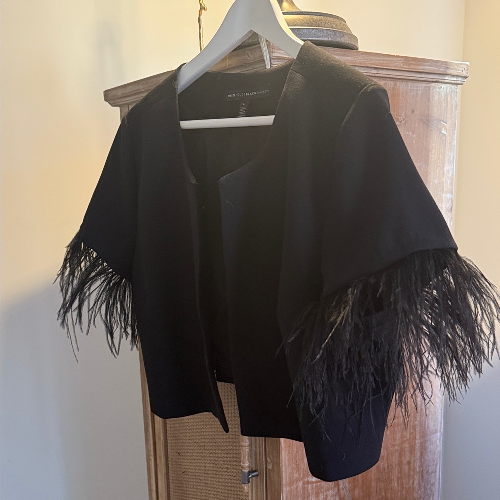 SLAY!!! Black Feather Sleeve Crop Jacket - Picture 3 of 12